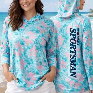 Bass Pro Shops Aqua & Pink Tropical Sportsman Hooded Top